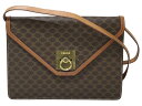 【布袋・ショルダーストラップあり】CELINE セリーヌ マカダム2WAYショルダーバッグ クラッチバッグ セカンドバッグ 斜め掛け ブラウン系 ゴールド金具 ...