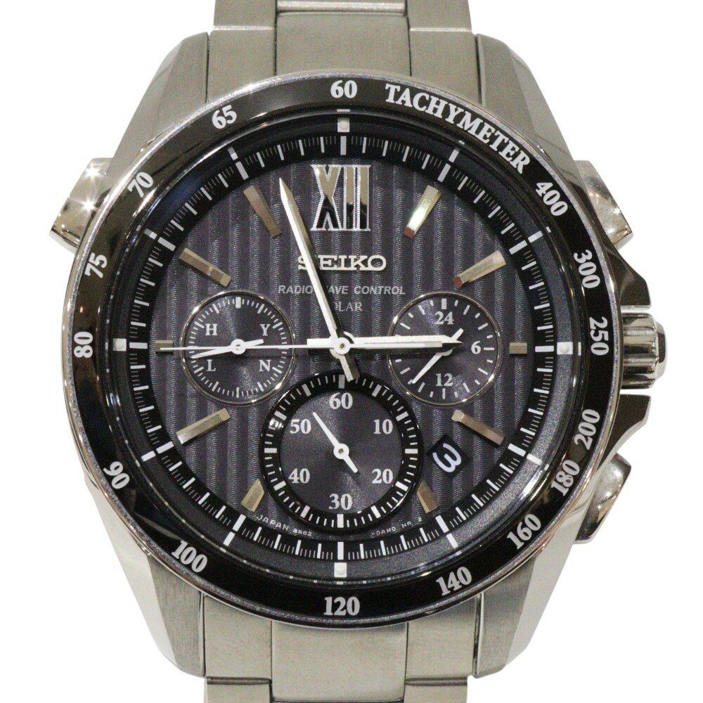 【内外箱・取説・販売証明書あり】SEIKO　セイコー　ブライツ　SAGA153　ソーラー電波　クロノグラフ　ブラック文字盤　ステンレススチール　SS　10気圧防水　日付表示　メンズ　人気　シンプル　腕時計　ウォッチ　プレゼント包装　ギフト【中古】松前R56号店