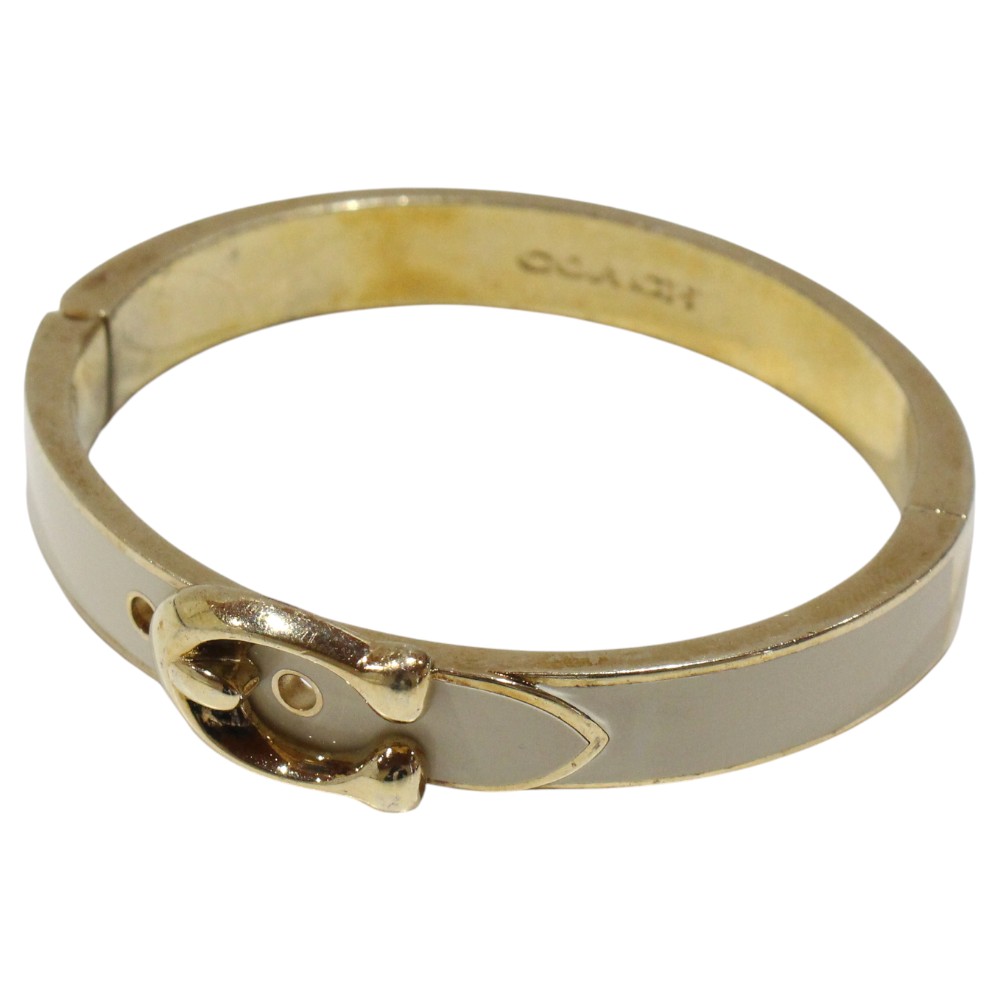 【布袋あり】COACH コーチ バングル タビー シグネチャー ブレスレット アイボリー ゴールド ヒンジド開閉 約17cm レディース ジュエリー プレゼント...