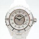 CHANEL　シャネル　H2123　J12　12Pダイヤ　センターダイヤ　クォーツ　ホワイト　白　セラミック　電池式　ダイヤモンド　レディース時計　腕時計　【中古】