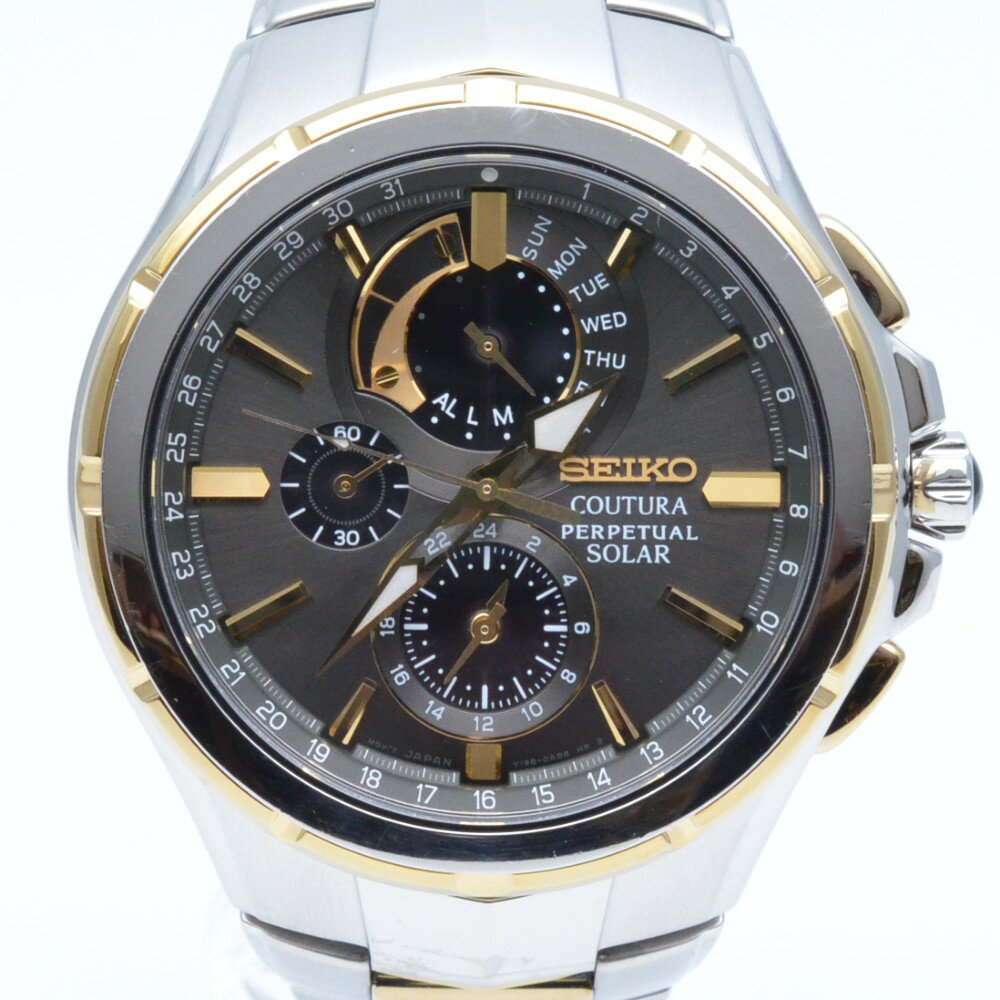 SEIKO　セイコー　SSC376 V198-0AB0　クロノグラフ パーペチュアルソーラークオーツ　腕時計　メンズ　シルバー/ブラウン/ゴールド　【中古】