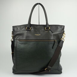 COACH　コーチ　F71337　レザートート2WAYバッグ　ハンドバッグ　ショルダーバッグ　ブラウン　グリーン　メンズ　【中古】