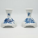 ROYAL COPENHAGEN ロイヤルコペンハーゲン ブルーフラワー キャンドルスタンドペア ホワイト ブルー ロウソク立て 陶器 インテリア 花柄【中古】