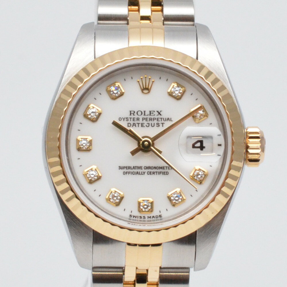 ROLEX　ロレックス　69173G　デイトジャスト　U番　1997年頃　ホワイト文字盤　SS×K18YG　コンビ　10Pダイヤ　自動巻き　オートマチック　26mm　2022年10月OH・外装仕上げ済　レディース時計　腕時計　【中古】