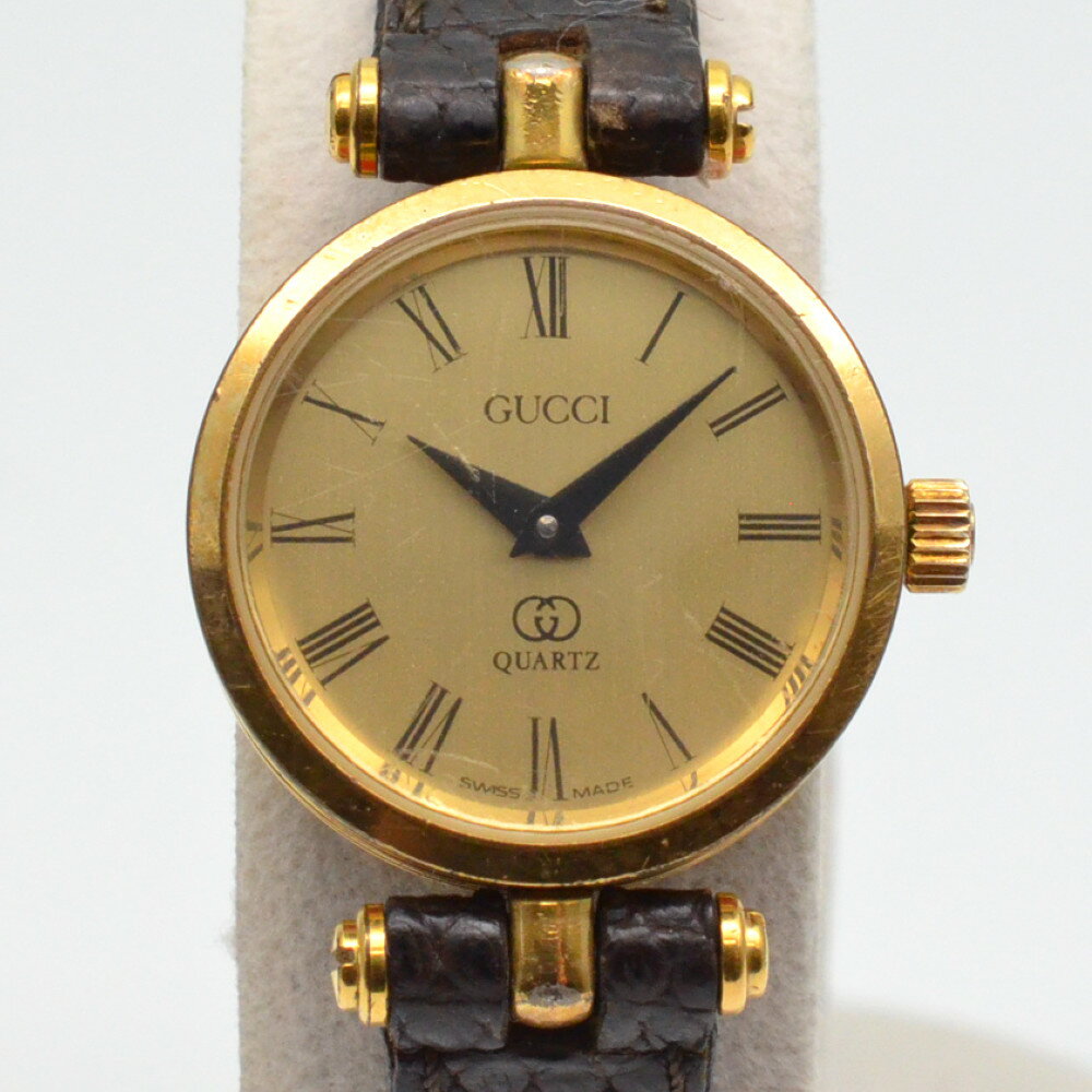GUCCI　グッチ　シェリーライン クォーツ時計　ゴールド　ブラウンレザーベルト　電池式　21mm　レディース時計　腕時計　