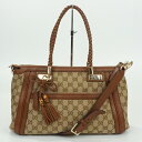GUCCI グッチ 282300 ベラ 2WAYバッグ レザー ベージュ系 バンブー キャンバス GG柄 肩掛け 斜め掛け レディース 【中古】