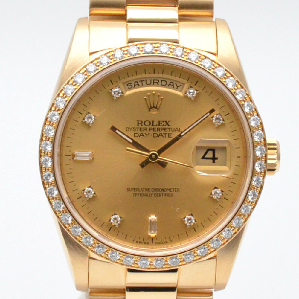ROLEX　ロレックス　18348A　デイデイト　W番(1994年〜19995年頃製造) 　シャンパン　K18YG　自動巻き　オートマチック　36mm　8Pラウンド+2Pバゲットダイヤ　メンズ時計　腕時計　【中古】