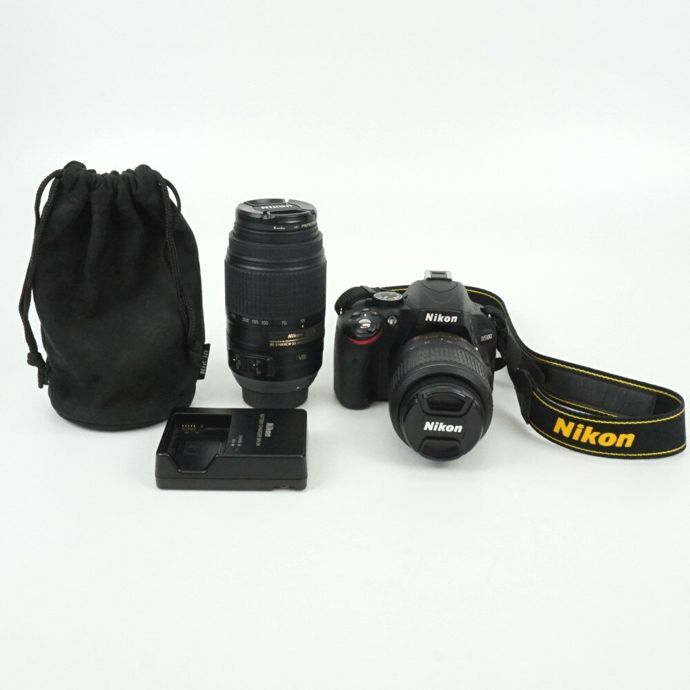 Nikon　ニコン　D5100 ダブルレンズキット　18-55mm/55-30mm　ブラック　デジタル一眼レフカメラ　NIKKOR　望遠ズームレンズ　デジカメ　撮影機器　【中古】