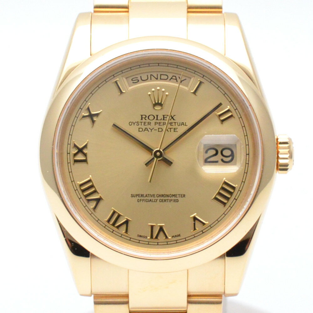 ROLEX　ロレックス　118208 P番（2000年製造）　デイデイト　ローマンダイヤル　K18YG　金無垢　イエローゴールド　OH・仕上げ済　ロレックスサービスカード付　メンズ腕時計　【中古】