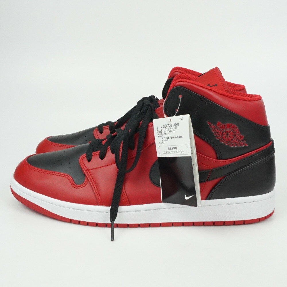 NIKE ナイキ 554724-660 AIR JORDAN エアジョーダン 1MID ブラック/レッド US13 約31cm ハイカットスニーカー メンズシューズ 未使用 【中古】