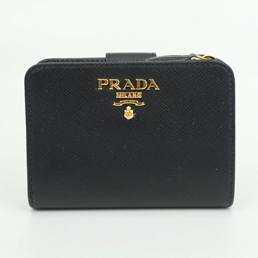 PRADA　プラダ　1ML018　サフィアーノ コンパクトウォレット　NERO/ブラック　ゴールド金具　二つ折り財布　ブランド財布　レディース財布　【中古】