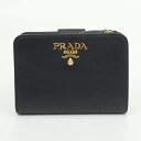 PRADA　プラダ　1ML018　サフィアーノ コンパクトウォレット　NERO/ブラック　ゴールド金具　二つ折り財布　ブランド財布　レディース財布　【中古】
