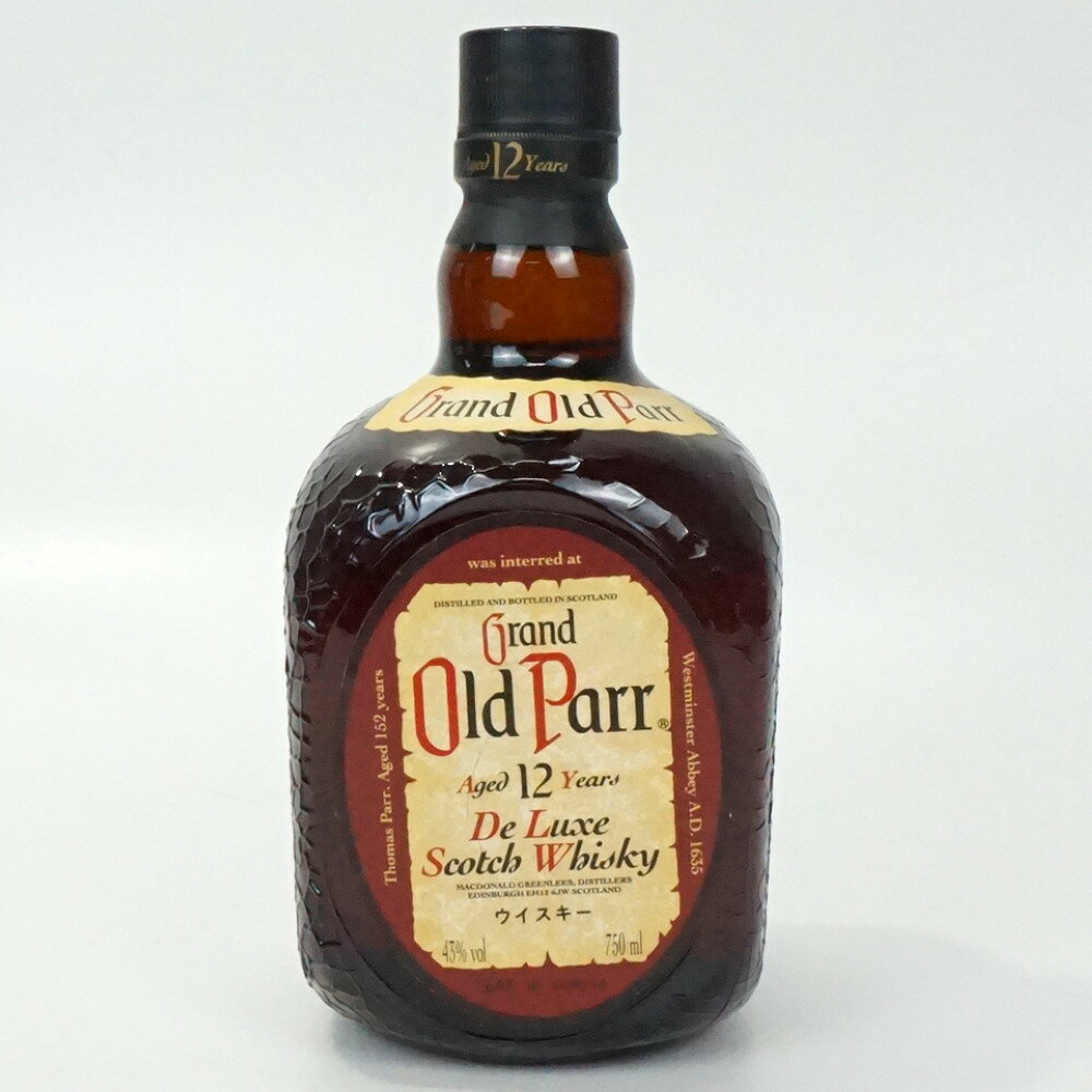 商品番号 1-240002047505-13 ブランド - 型番 - 商品名 Grand Old Parr De Luxe 12年 グランドオールドパー デラックス 原産国 スコットランド アルコール分 43度 容量 750ml 付属品 本体のみ 商品説明 ◆未開栓のお品物です。 ◆保管品、未開栓の商品のため、ラベル・ボトルのキズ・汚れ、コルクの劣化、自然蒸発による液面低下、沈殿物などがあること、中身の品質保証が出来かねる ことにご理解いただきますようお願いいたします。 ※上記の内容をご理解いただけないお客様は、ご購入をお控えいただきますようお願い申 し上げます。 ◆店頭にて同時販売中となります。ご了承ください。 状態 USED-B 注意事項 ※デジタルカメラにて撮影のため実際の商品と色・質感等が若干異なる場合があ り ます。 ※ご購入いただいた際には、生年月日の記載をお願い致します。生年月日のご連絡、確認が取れない場合は、商品の発送をお断りさせていただく場合がございま す。 ※商品の取扱いには細心の注意を払っておりますが、実店舗で同時販売を行っている関係上、微細なキズ、汚れ等に関しましてはご容赦賜りますようお願い申し 上げます。 酒類販売管理者標識 販売場の名称：質屋かんてい局　盛岡店 販売場の所在地：岩手県盛岡市本宮六丁目32番30号 酒類販売管理者の氏名：藤本　猛 酒類販売管理研修受講年月日：令和5年10月3日 次回研修の受講期限：令和8年10月2日 研修実施団体名：一般社団法人日本フランチャイズチェーン協会 ※20歳未 満の飲酒は法律により固く禁じられております。 ※20歳未満への酒類の販売はお断りいたしております。(代理購入も同様にお断りいたします) 商品に関する問い合わせ先 かんてい局盛岡店 TEL:019-601-3171 NEW 新品 SS お客様から買取した未使用の状態の商品 USED S お客様から買い取りし、数回使用程度の傷はほぼない商品 USED SA 使用感が極めて少ない美品、もしくはメンテナンス済みの商品 USED A 若干の使用感、小傷がある美品 USED AB Aランクの中でも比較的使用感がある商品 USED B 通常の使用感、キズがある商品 USED BC Bランクの中でも使用感、キズがある商品 USED C 使用感、キズの多い商品（ジャンク・訳あり品） 程 度の目安はあくまでも当店の基準となります。他店様とは同一の基準ではございませんのでご理解ください。　