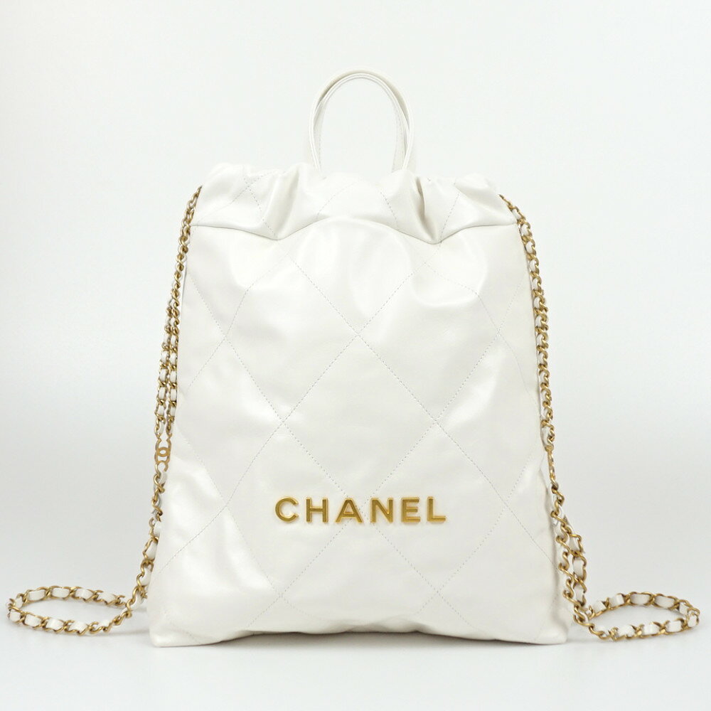 CHANEL　シャネル　AS3859　CHANEL22　バックパック　ホワイト　ゴールド金具 カーフ ...