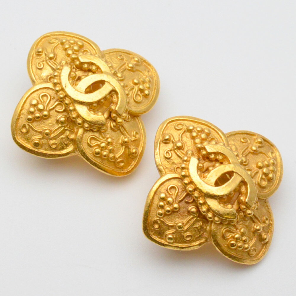 CHANEL シャネル 96A イヤリング ゴールド ココマーク フラワーモチーフ フランス製 アクセサリー ブランドジュエリー 【中古】