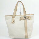 FERRAGAMO フェラガモ ヴァラキャンバストートバッグ ベージュ系 キャンバス×レザー リボン ハンドバッグ レディースバッグ 【中古】