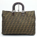 FENDI フェンディ ズッカ柄 トートバッグ ブラウン/ブラック イタリア製 レザーハンドル レディースバッグ 【中古】