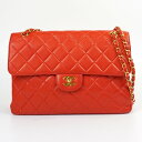 CHANEL シャネル ダブルフェイス マトラッセ ダブルチェーン ラムスキン レッド系 ゴールド金具 ショルダーバッグ 肩掛け レディース 【中古】