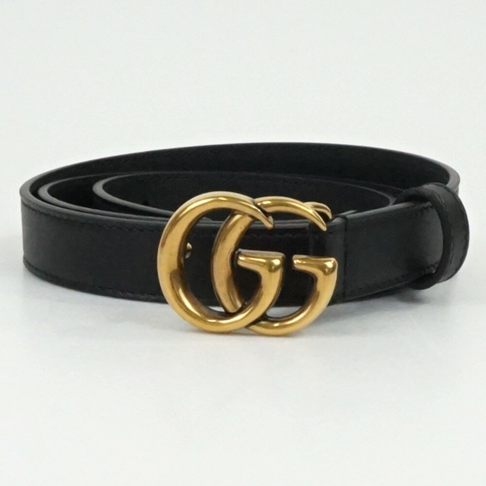 GUCCI グッチ 409417 ダブルGスリムベルト ブラック/ゴールド イタリア製 レザーベルト ファッション小物 レディース 【中古】