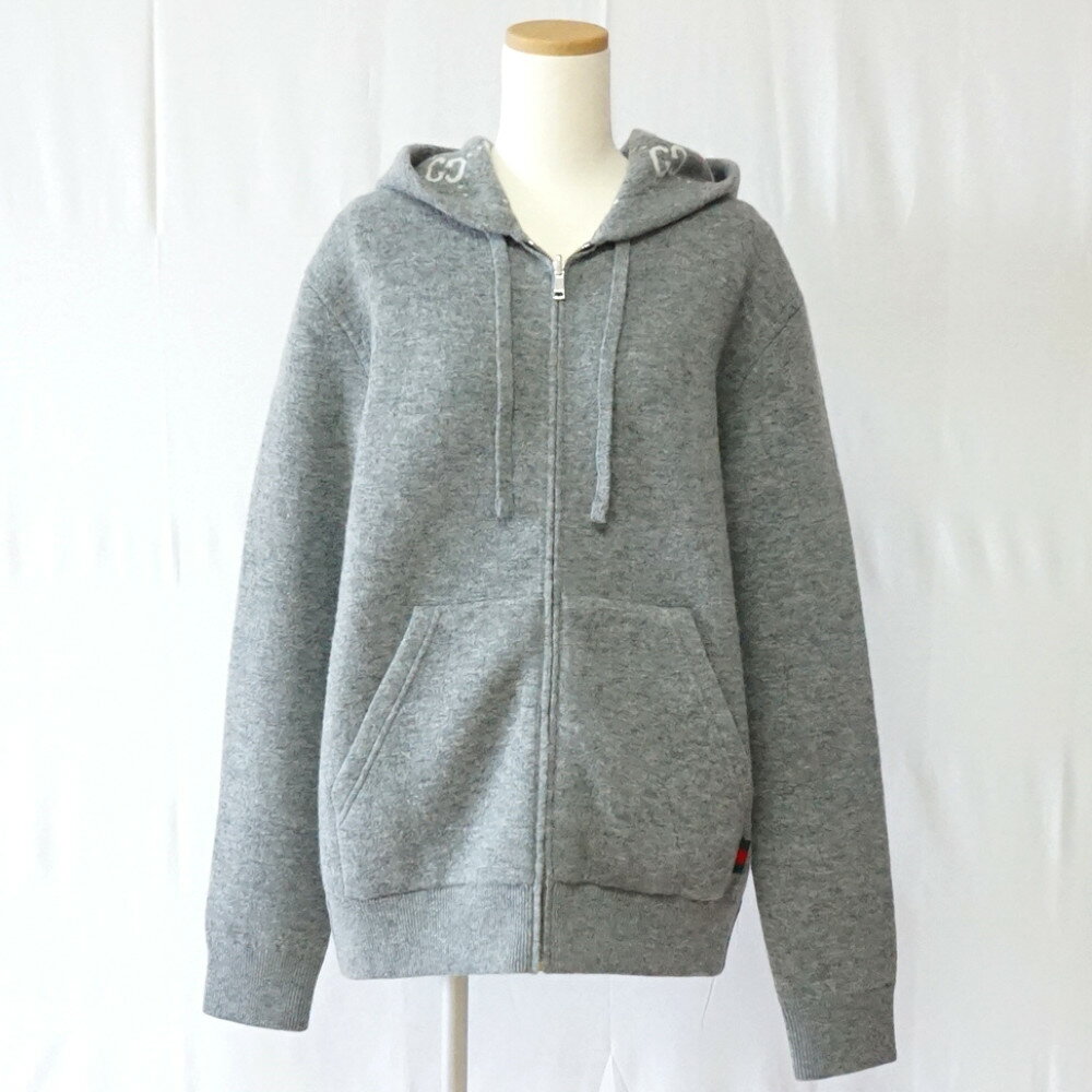 GUCCI グッチ 794935 GGウールリバーシブル フーディ サイズS グレー モノグラム柄 メンズ レディース トップス パーカー