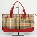 BURBERRY バーバリー ノバチェック ハンドバッグ ベージュ系 レッド 茶 赤 キャンバス×レザー 手提げバッグ レディース 【中古】