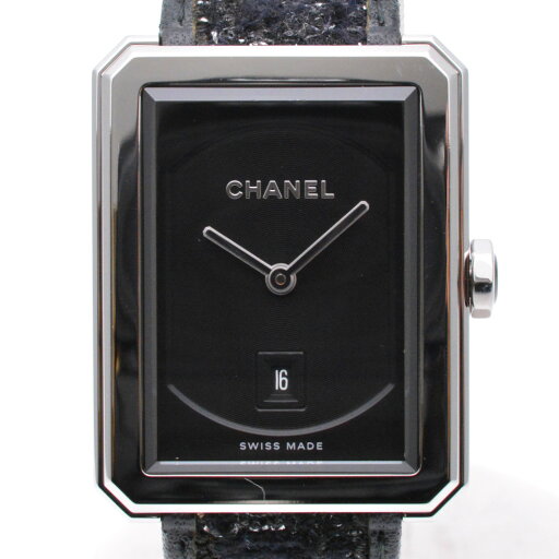 CHANEL シャネル H5503 ボーイフレンド ツイーディストラップ ブラック クオーツ デイト表示 レザー/ツイードベルト レディース腕時計 【中古】 CHANEL シャネル H5503 ボーイフレンド ツイーディストラップ ブラック クオーツ デイト表示 レザー/ツイードベルト レディース腕時計 【中古】