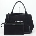 BALENCIAGA バレンシアガ 339933 ネイビーカバスM ブラック 黒 キャンバス×レザー ハンドバッグ トートバッグ メンズ レディース 【中古】