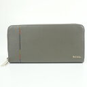 Paul Smith ポールスミス インセットストライプ長財布 グレー 灰色 ラウンドファスナー レザー メンズ レディース 【中古】