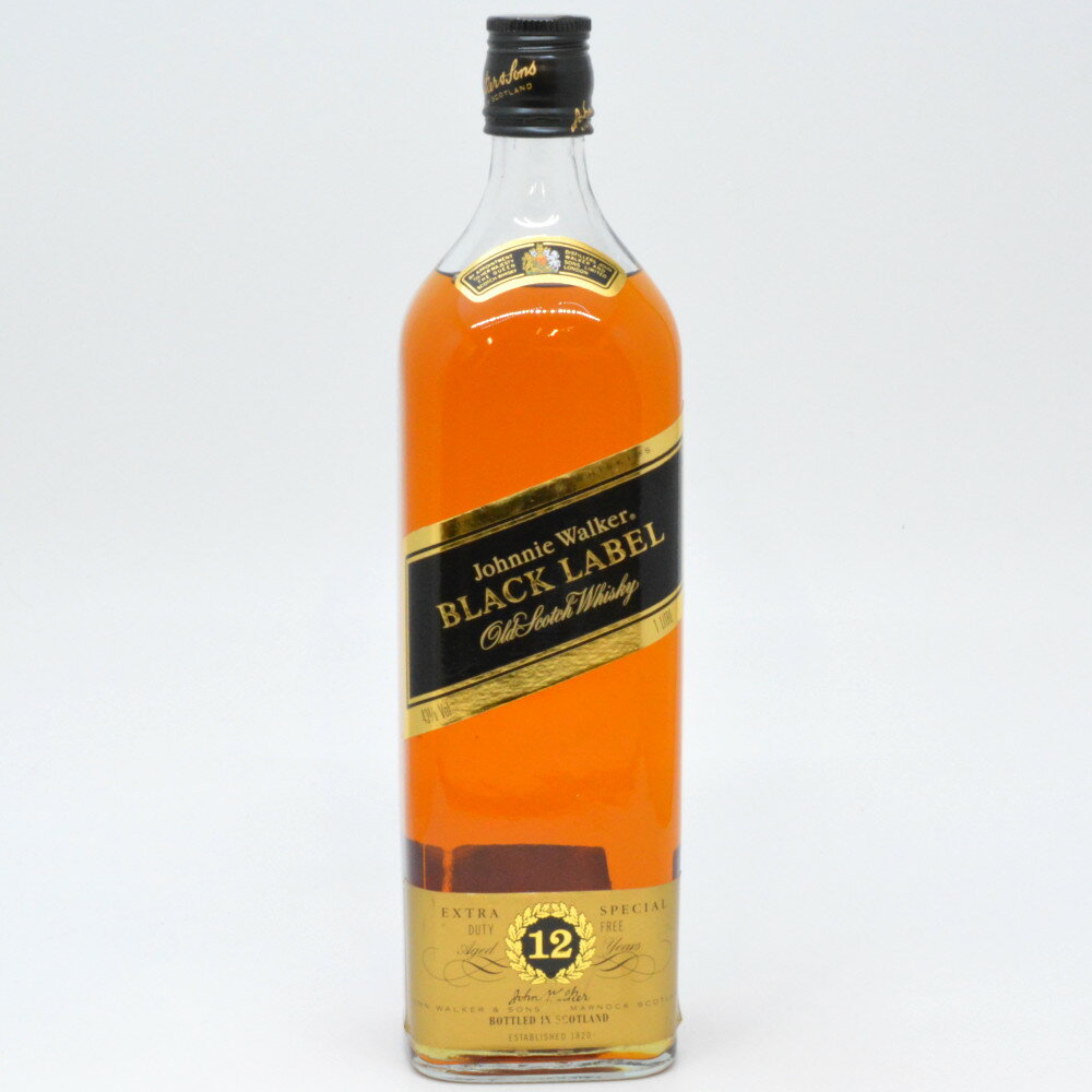 JOHNNIE WALKER BLACK LABEL 12年 ジョニーウォーカーブラックラベル オールドスコッチウイスキー エクストラスペシャル アルコール度数43度 容量1000ml 酒 未開栓 【中古】