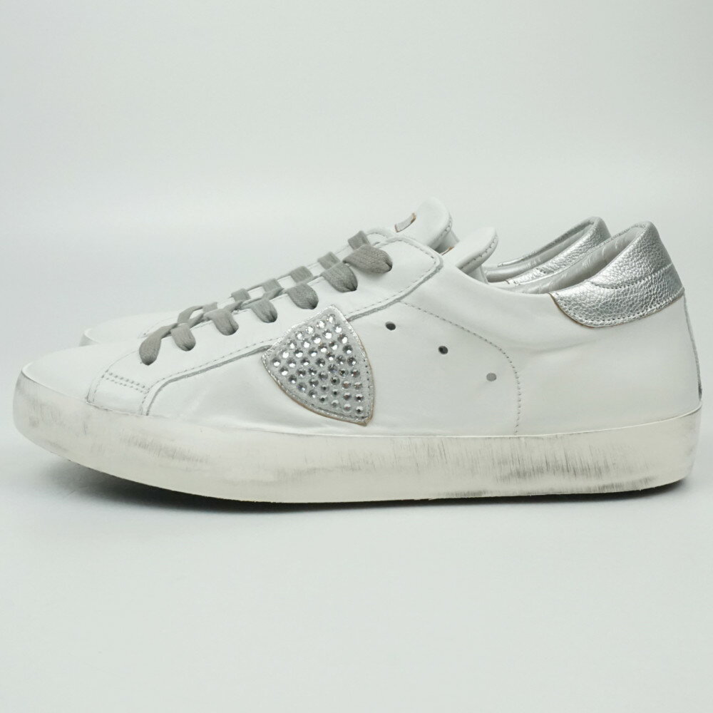 PHILIPPE MODEL　フィリップモデル　CLLU-DV11　ラインストーン レザースニーカー　ホワイト　サイズ表..