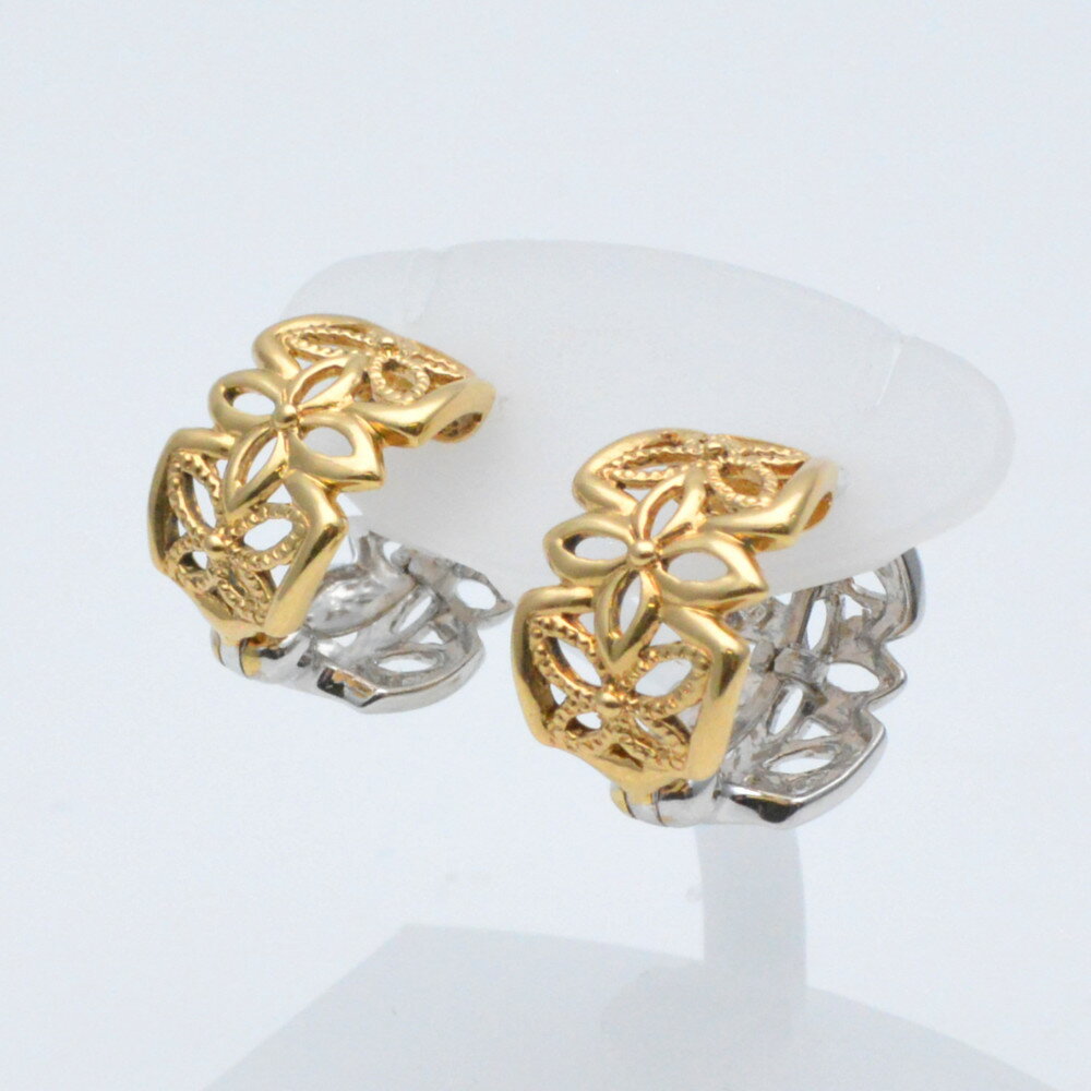 K18/K14WG ピアリング イエローゴールド ホワイトゴールド バイカラー 重量約4.0g ノンホールピアス イヤリング アクセサリー ユニセックス 【中古...