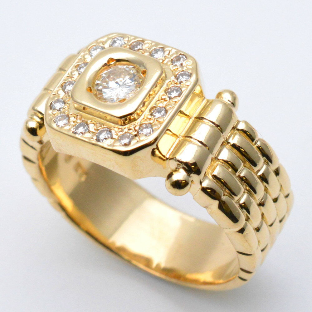 K18 ダイヤリング イエローゴールド 金 ダイヤモンド0.34ct 約15号サイズ 重量約11.3g ジュエリー アクセサリー 指輪 【中古】