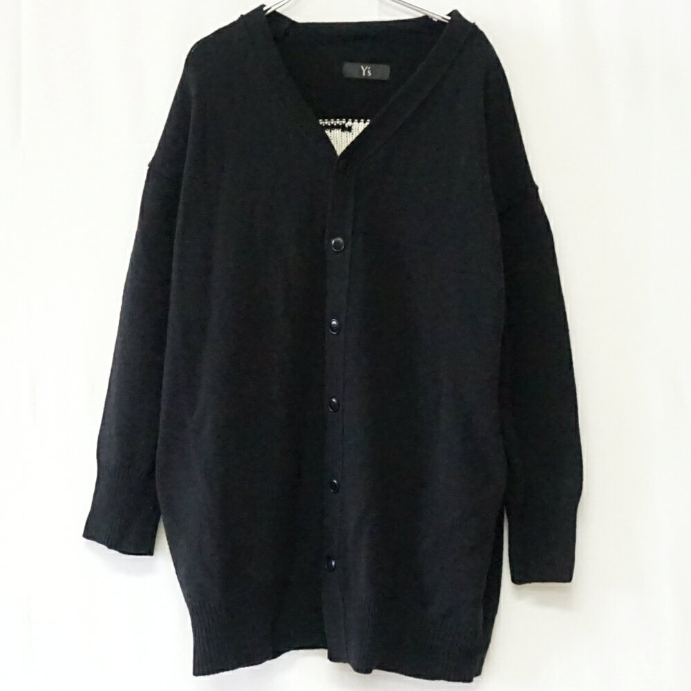 Y's ワイズ YZ-K99-585 ロングスリーブインターシャニットカーディガン ブラック 黒 サイズ表記2 綿50% アクリル50% メンズ レディース ア...