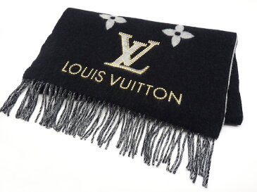 LOUIS VUITTON ルイ・ヴィトン エシャルプ・レイキャビック スタッディ− マフラー M71588 カシミヤ100% ブラック×グレー【程度A】【中古】