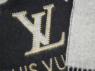 LOUIS VUITTON ルイ・ヴィトン エシャルプ・レイキャビック スタッディ− マフラー M71588 カシミヤ100% ブラック×グレー【程度A】【中古】