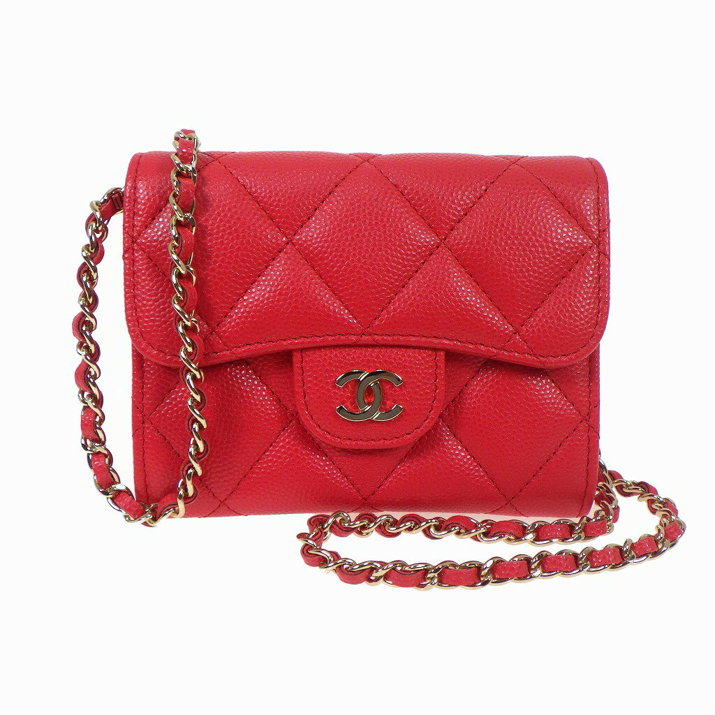【美品】CHANEL シャネル ココマーク クラシック チェーン クラッチ ショルダー スモール AP0238 キャビアスキン レッド×シャンパンゴールド金具 【程度S】【中古】のサムネイル