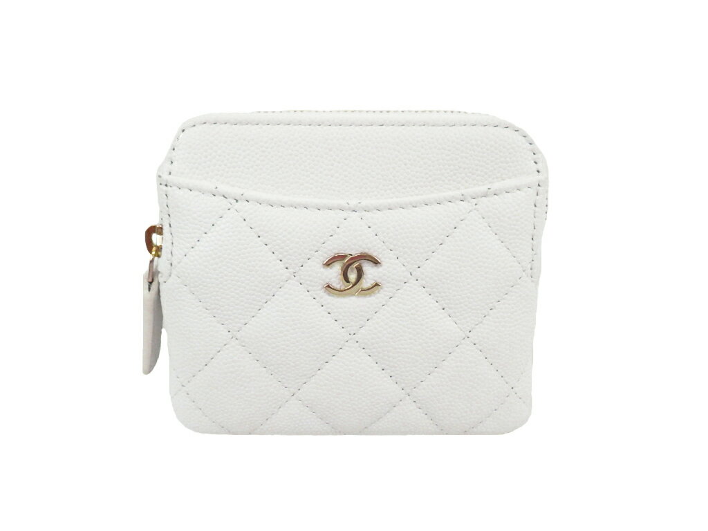 CHANEL シャネル マトラッセ ジップコインパース AP2061 キャビアスキン ホワイト ゴールド金具 カードケース ラウンドファスナー コインケース 小銭入れ ココマーク【程度A】【中古】のサムネイル