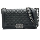 CHANEL シャネル ボーイシャネル25 チェーンショルダーバッグ A67086 カーフスキン シルバー金具 ブラック 【程度AB】【中古】
