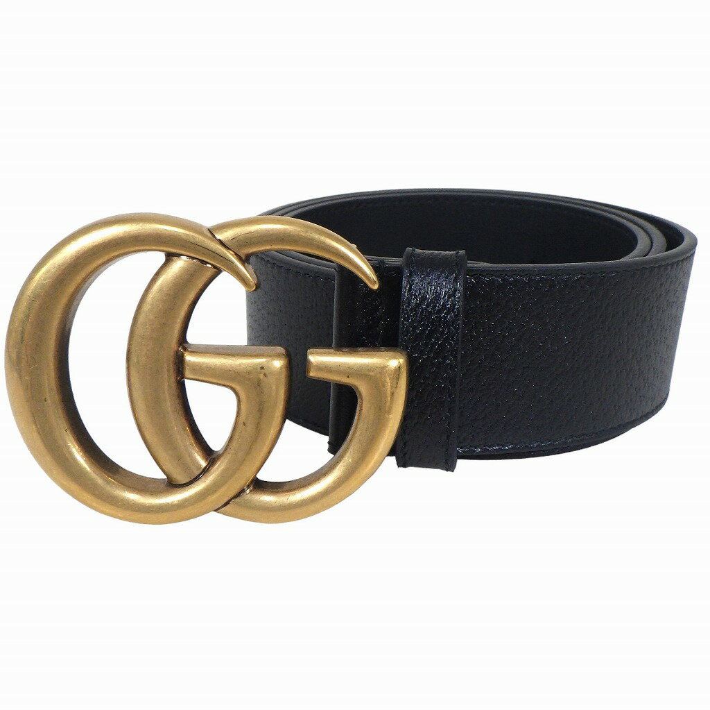 GUCCI グッチ ダブルGワイドベルト 406831 GGマーモント 85cm レザー ブラック×ゴールド金具【程度C】【中古】