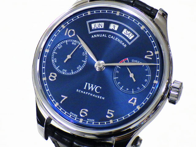 IWC ポルトギーゼ・アニュアル・カレンダー IW503502 自動巻き SS×革ベルト ブルー文字盤【程度A】【中古】