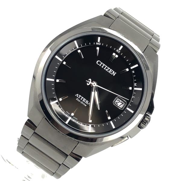 CITIZEN シチズン H110-T016294 アテッサ エコドライブ メンズ 腕時計 電波ソーラー 黒文字盤 バーインデックス デイト 管理RY20004005