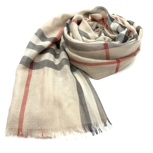 BURBERRY バーバリー ストール ショール スカーフ マフラー チェック柄 ベージュ系 ウール シルク 大判 レディース メンズ 管理RY21003485のサムネイル