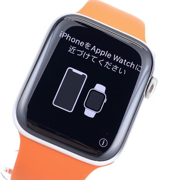 HERMES エルメス 腕時計 Apple Watch アップルウォッチ Series6 44mm シルバーステンレススチールケース/シンプルトゥール ラバー レザーベルト ブラック 黒 スマートウォッチ メンズ レディース 管理RY21003557