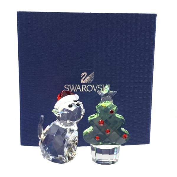 ほぼ未使用 SWAROVSKI スワロフスキー キャットサンタ クリスマスツリー クリスタル 置物 オブジェ インテリア ネコ 猫 管理RY23002981