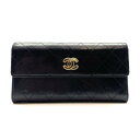 CHANEL シャネル A84325 長財布 カーフスキン フラップ 黒 ブラック ココマーク レザー コインケース 小銭入れ レディース 管理RY24000037