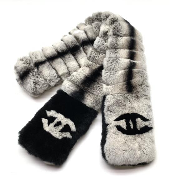 美品 CHANEL シャネル オリラグ ココマーク CCマーク ファー マフラー ショール ブラック グレー系 ラビット レディース 管理RY24002024のサムネイル