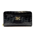 LEATHER JEWELS レザージュエル 長財布 ラウンドファスナー 黒 ブラック クロコ コインケース 小銭入れ レディース 管理RY24002025