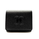 ほぼ未使用 CHANEL シャネル ココマーク 三つ折り 財布 コンパクトウォレット キャビアスキン 黒 ブラック レディース 管理RY24004465