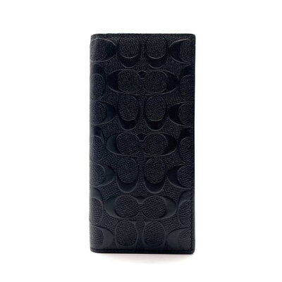 COACH コーチ 長財布 F75365 二つ折り 黒 ブラック シグネチャー コインケース 小銭入れ カードケース 薄型 メンズ 管理RY25000735
