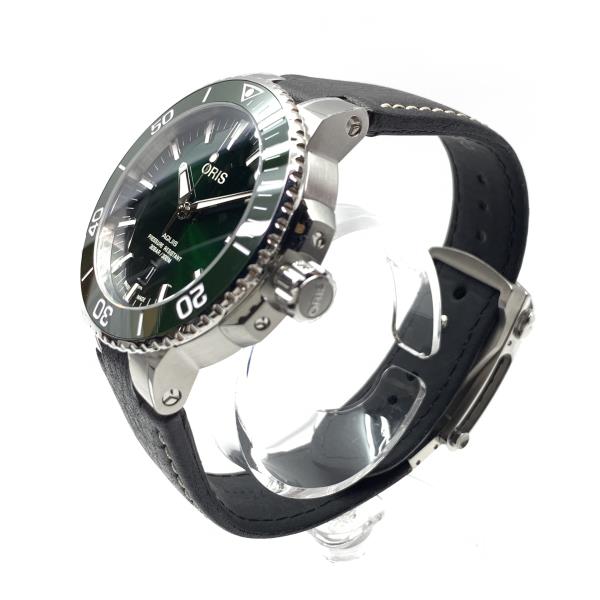 ORIS オリス 腕時計 01 733 7730 4157 アクイス デイト グリーン 緑 ステンレス セラミック レザーバンド 自動巻 メンズ 管理RY25000811